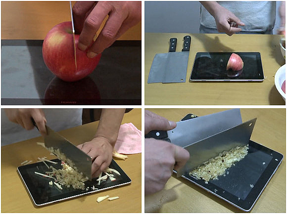 พี่จีนโชว์โหดหั่นลูก Apple บนแท็บเล็ต Huawei MediaPad 10 FHD แล้วเรียงเป็นโลโก้ (ชมคลิป)