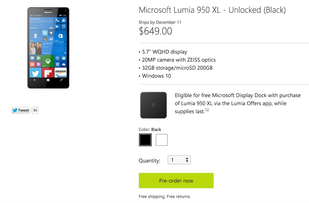 Microsoft เปิดให้สั่งจอง Lumia 950 XL แล้ว