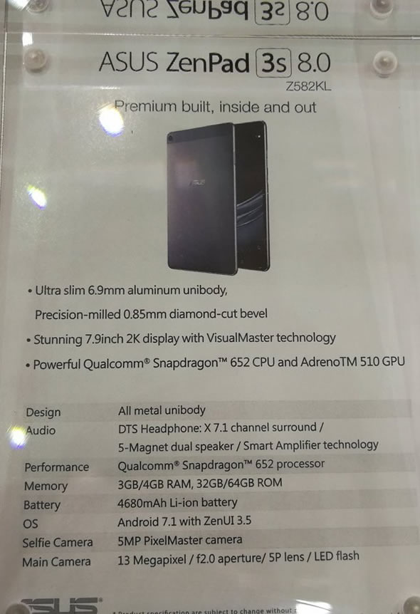 ASUS-ZenPad-3S-8-Z582KL-Spec