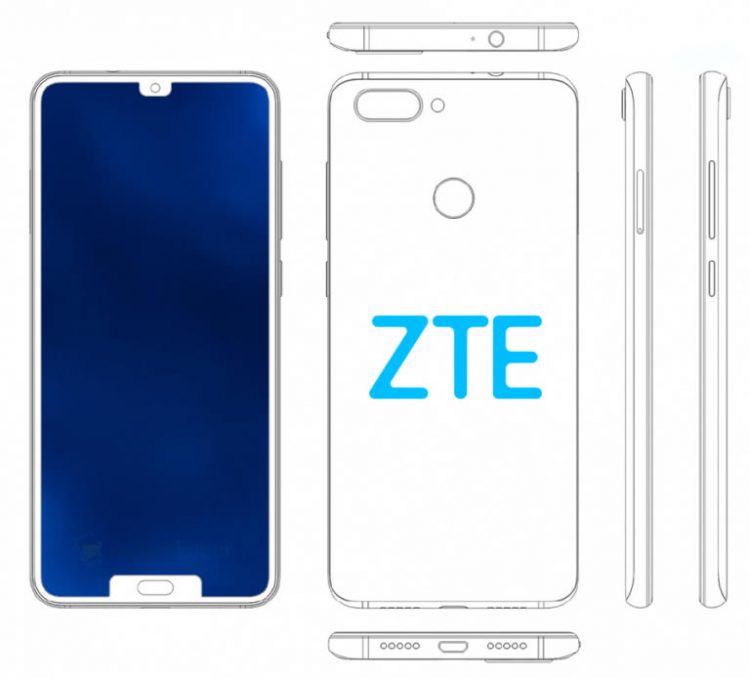 ZTE จดสิทธิบัตรการออกแบบสมาร์ทโฟน ที่มีรอยบาก 2 ตำแหน่งบนหน้าจอเดียว