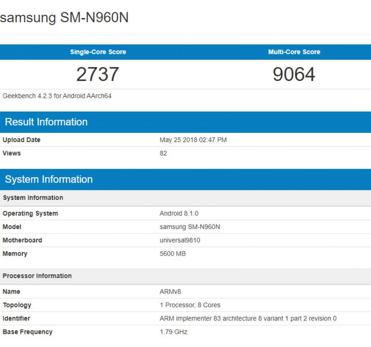 Samsung Galaxy Note 9 ถูกทดสอบแล้วด้วยแอพ Geekbench มากับชิป Exynos 9810