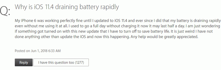 ผู้ใช้ iOS 11.4 หลายราย พบปัญหาแบตเตอรี่หมดเร็ว บางคนต้องกลับไปใช้ iOS 11.3