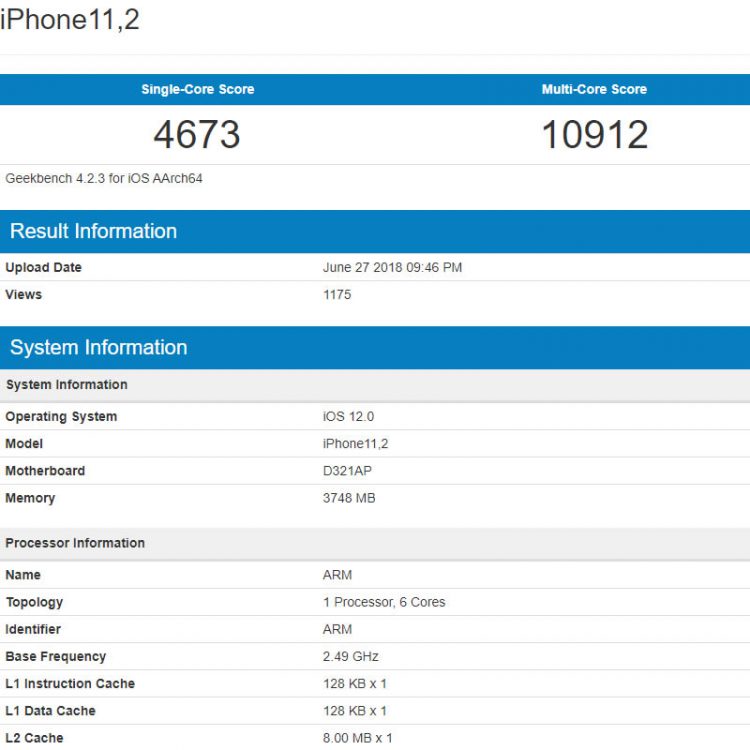 iPhone รุ่นใหม่ที่จะเปิดตัวในปลายปีนี้ ถูกทดสอบแล้วด้วยแอพ Geekbench รันบน iOS 12 มากับแรม 4GB