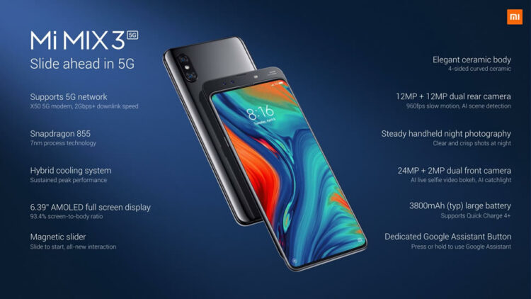 Xiaomi เปิดตัว Mi MIX 3 5G ที่งาน MWC 2019 มาพร้อมชิป Snapdragon 855