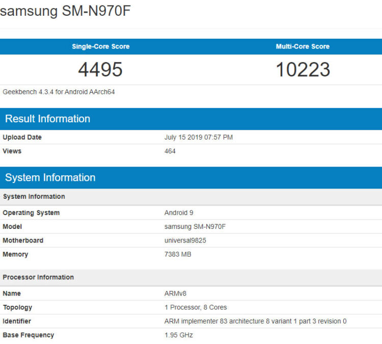 Samsung Galaxy Note 10 ที่มาพร้อมชิป Exynos 9825 ได้รับการทดสอบแล้วบนแอพ Geekbench