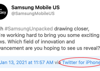 Samsung ใช้ iPhone โพสต์โปรโมทกิจกรรม Galaxy Unpacked บน Twitter