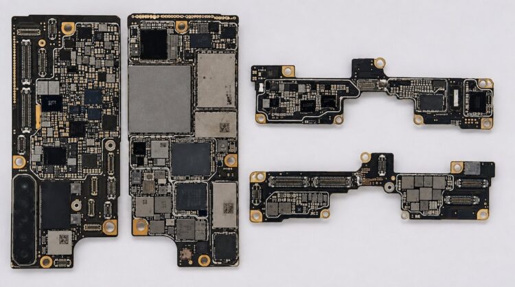 ภาพหลุดเมนบอร์ดของ iPhone Ultra แสดงให้เห็นตำแหน่งชิป SoC และ DRAM วางข้างกัน