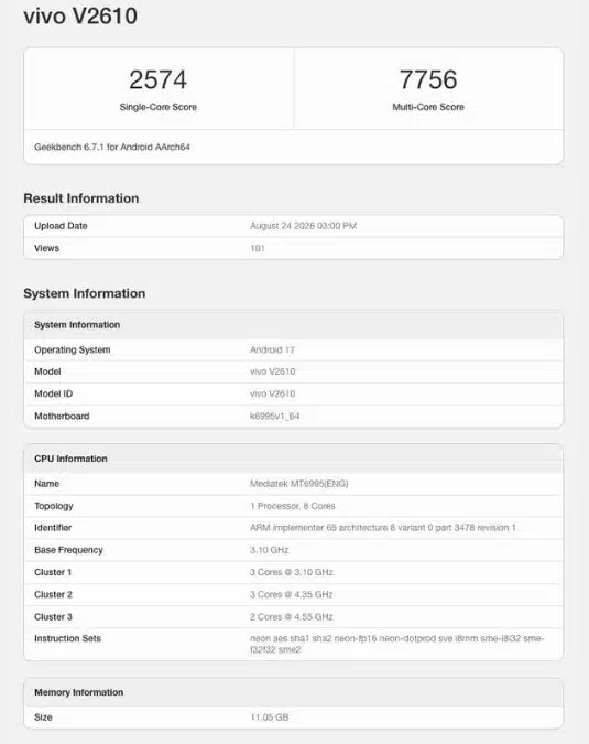 vivo X500 Pro Max โผล่ทดสอบในแอป Geekbench คาดใช้ชิป Dimensity 9600 Pro