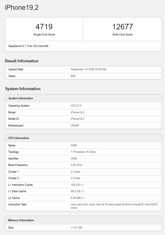 ผลทดสอบ iPhone 18 Pro และ Pro Max จากแอป Geekbench มีประสิทธิภาพเพิ่มขึ้น 21-23%
