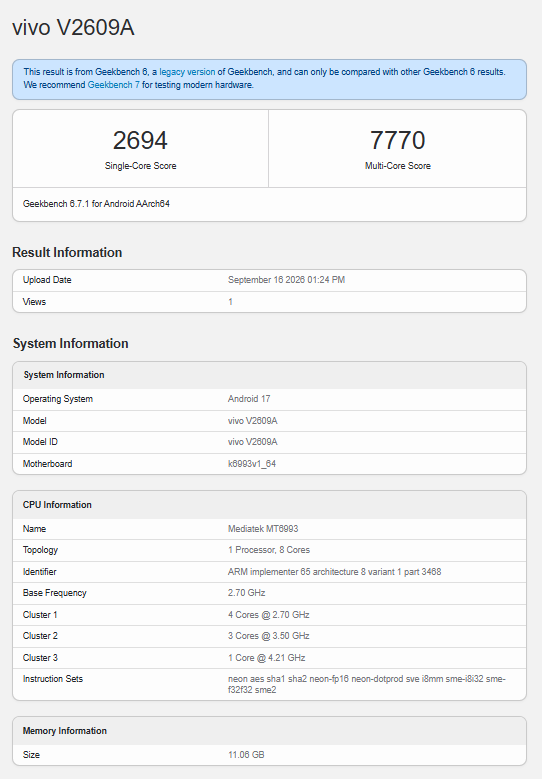 vivo X500 ได้รับการทดสอบประสิทธิภาพแล้ว ผ่านแอป Geekbench