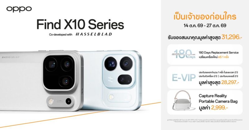 OPPO Find X10 Series และ OPPO Pad Mini รุ่น Matte Display เปิดจองล่วงหน้าในไทยแล้ว 14–27 ตุลาคม 2569 พร้อมข้อเสนอพิเศษ มูลค่าสูงสุด 51,041 บาท