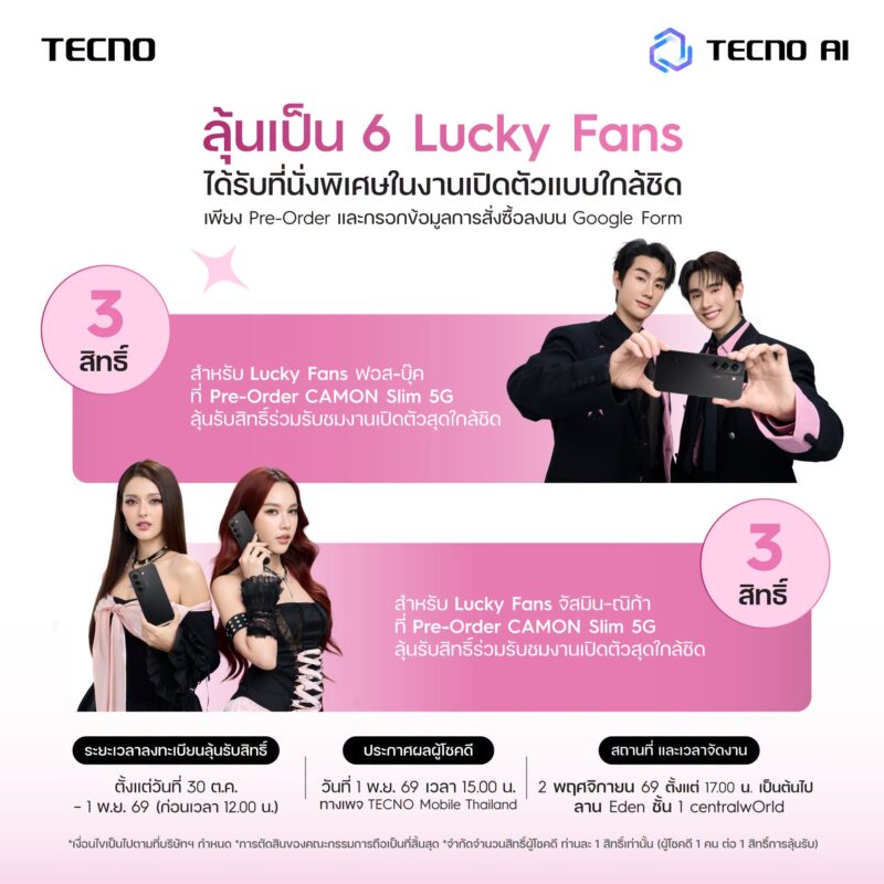 TECNO CAMON Slim 5G “สวยพริ้งในบลิ้งเดียว”เก็บทุกจังหวะเคลื่อนไหวได้คมชัดด้วย FlashSnapในดีไซน์บางเฉียบ คุ้มสุดในช่วงราคา 15,000 บาท