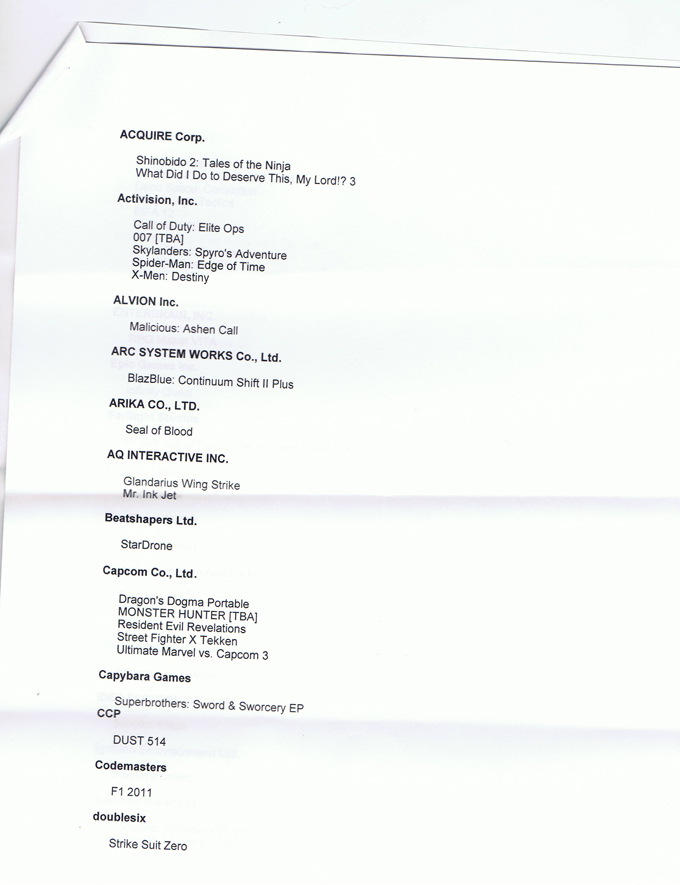 หลุด!! รายชื่อเกมที่เตรียมตบเท้ามาลงให้กับ PS Vita จากงาน Gamescom 2011