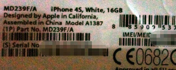 ภาพหลุดรูปแผ่นป้าย iPhone 4S รุ่นสีขาวความจุ 16GB พร้อมบาร์โค้ด