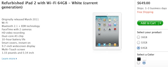 Apple ขาย iPad 2เครื่อง Refurbish ในออนไลน์สโตร์แล้ว (US)