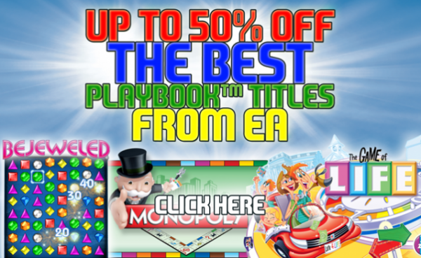﻿EA ลดราคาเกม PlayBook ถึง 50% และค่ายเกม Ximad แจกเกมฟรี 10 เกมสำหรับสาวก BlackBerry