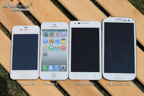 ชมภาพเปรียบเทียบระหว่าง iPhone 5, iPhone 4S , Oppo Finder และ Galaxy S III