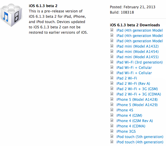 Apple ส่ง iOS 6.1.3 Beta 2 ให้นักพัฒนาแล้ว ดาวน์โหลดได้ที่นี่
