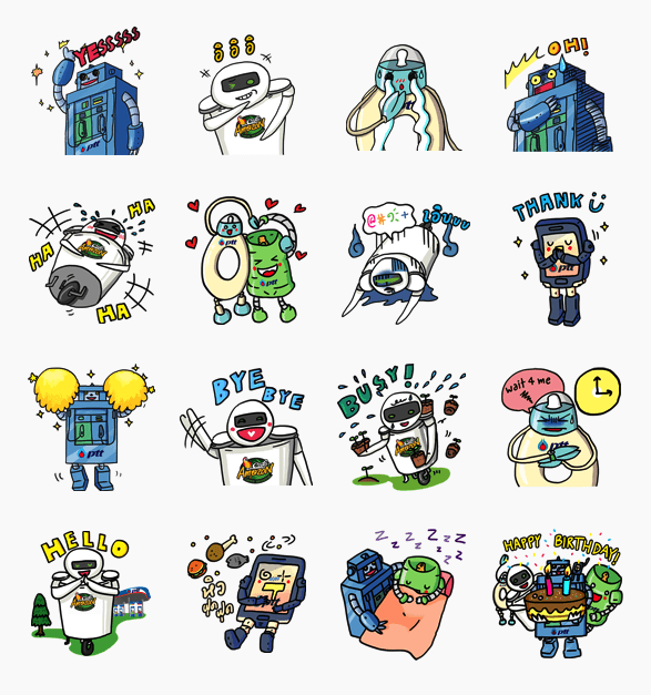 ปตท. แจกฟรีสติ๊กเกอร์ LINE หุ่นกระป๋อง PTT Technobots สำหรับ iPhone และ Android