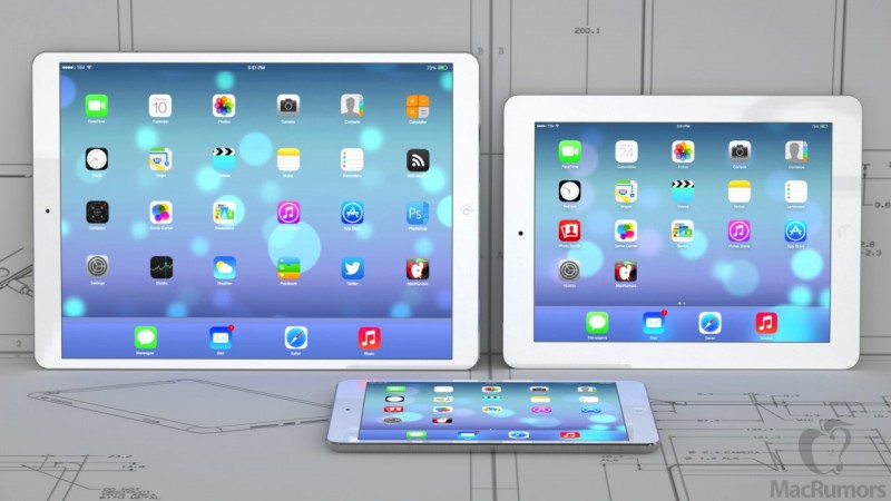 ชมภาพเปรียบเทียบ iPad Maxi จอ 12.9 นิ้วกับ iPad 4 และ MacBook Air 13 นิ้ว