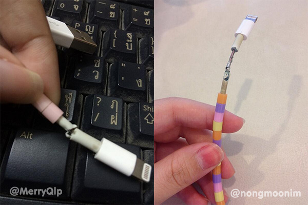 เตือนภัย!! ผลของการนำเม็ดบีทพันสายชาร์จมือถือเสี่ยงทำให้สายชำรุดอาจไฟช็อตเป็นอันตรายได้