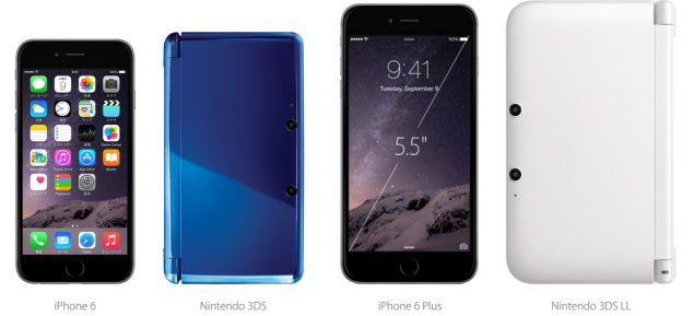 เทียบขนาด iPhone 6 และ iPhone 6 Plus กับ Nintendo 3DS ,3DS LL และ PS Vita