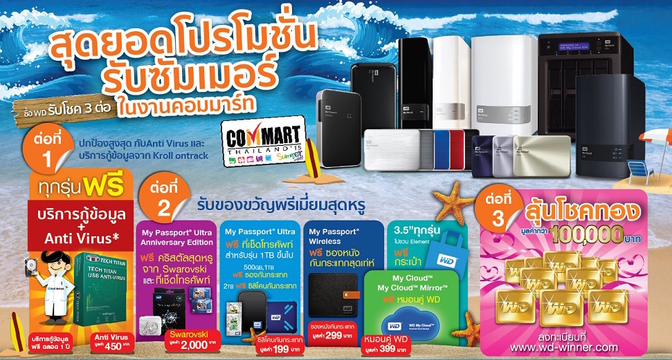 WD แจกกระหน่ำรับซัมเมอร์ในงาน Commart Summer Sale 2015 ซื้อฮาร์ดดิสก์รับบริการกู้ข้อมูลฟรี 1 ปี