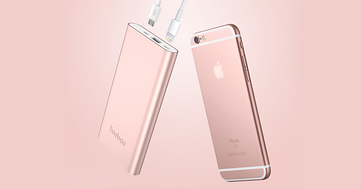 ฟรุ้งฟริ้ง!! Yoobao PL8 พาวเวอร์แบงค์สีโรสโกลด์ความจุ 8,000 mAh เข้าคู่ iPhone 6s ราคา 749 บาท