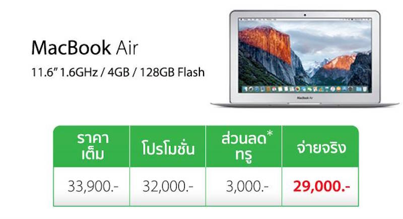 MacBook Air ลดค่าเครื่อง 4,900 บาท รับเงินคืนอีก 1,000 บาทสำหรับนักศึกษา รายละเอียดที่นี่