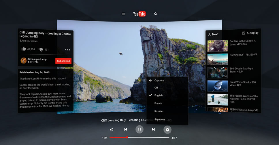 Google ส่งแอพพลิเคชั่น YouTube VR ให้ดาวน์โหลดฟรี!! บน Google Play Store