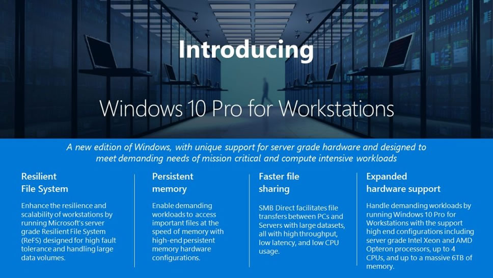 Microsoft เปิดตัว Windows 10 Pro for Workstations รองรับแรม 6TB สำหรับคอมพิวเตอร์ระดับเซิร์ฟเวอร์