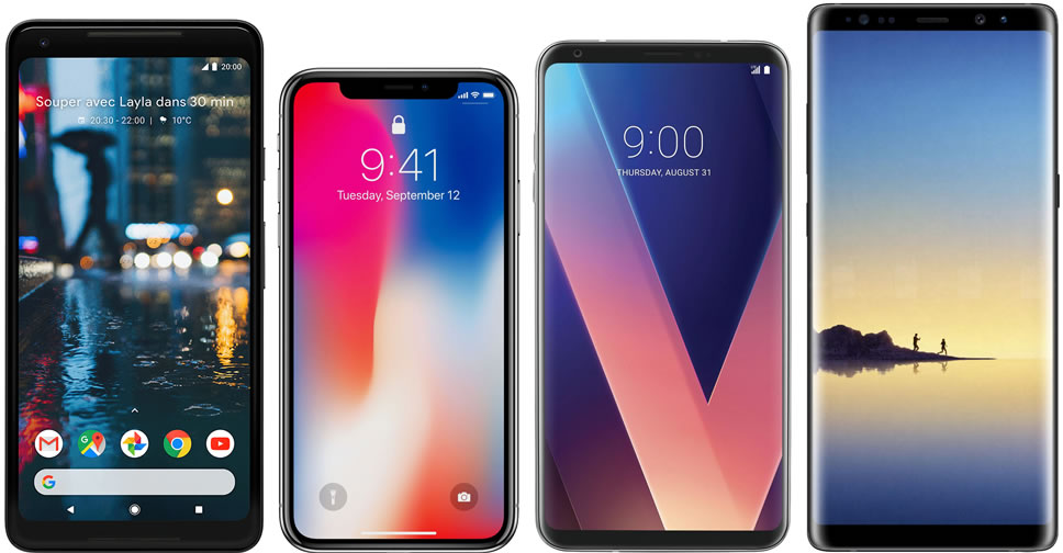 รุ่นไหนบางกว่ากัน? เทียบขอบจอ iPhone X vs Pixel 2 XL vs Galaxy Note 8 vs LG V30 vs Mate 10