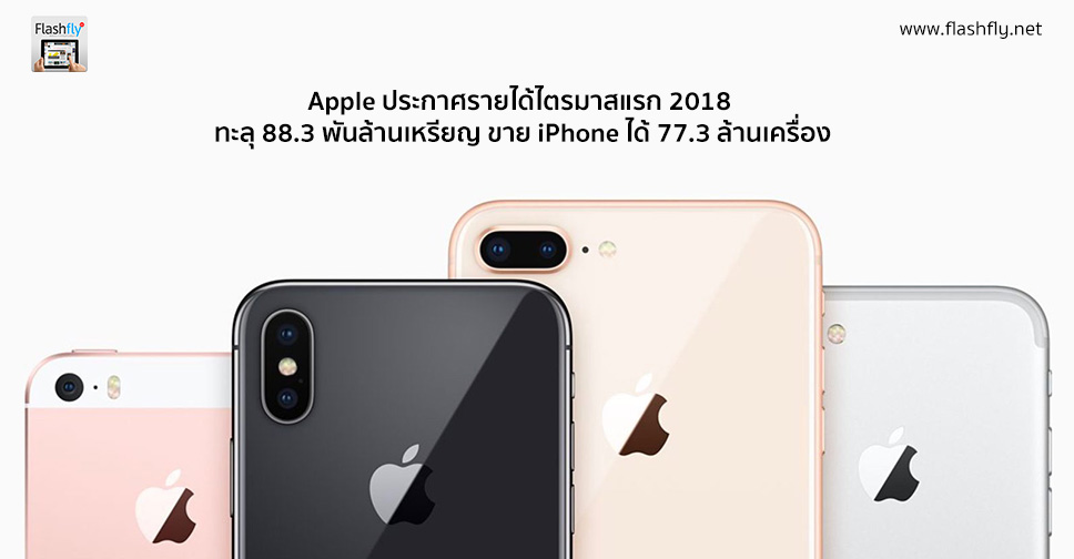 Apple ประกาศรายได้ไตรมาสแรก 2018 ทะลุ 88.3 พันล้านเหรียญ ขาย iPhone ได้ 77.3 ล้านเครื่อง ยอดขาย iPhone X เหนือความคาดหมาย