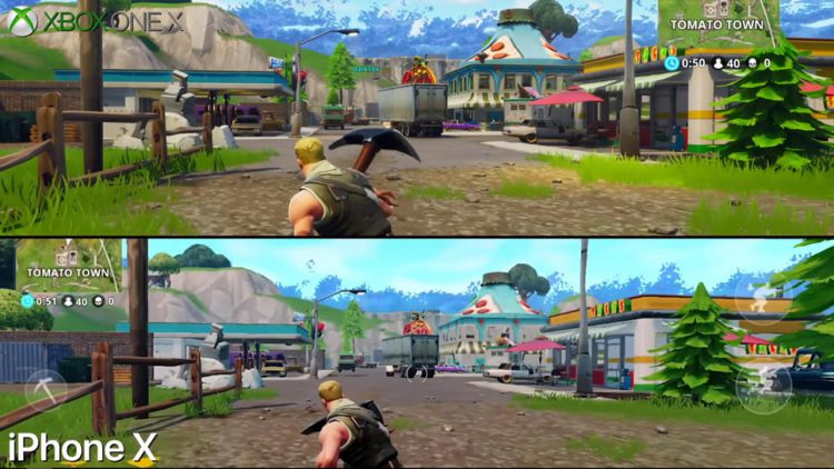 เปรียบเทียบการแสดงกราฟิกของเกม Fortnite ระหว่าง iPhone X กับ Xbox One X