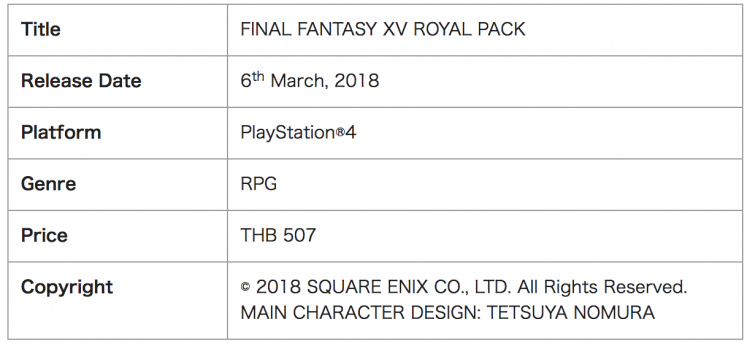 FINAL FANTASY XV ROYAL EDITION เวอร์ชั่นพิเศษวางจำหน่ายบน PS4 วันที่ 6 มีนาคมนี้