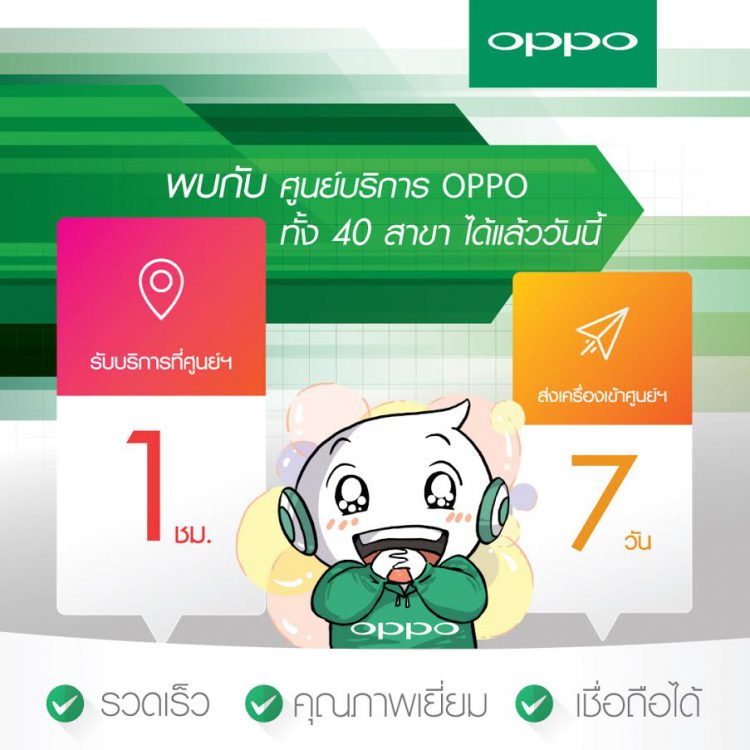 OPPO ตอกย้ำศูนย์บริการ ซ่อมเร็วทันใจ เสร็จไวใน 1 ชั่วโมง