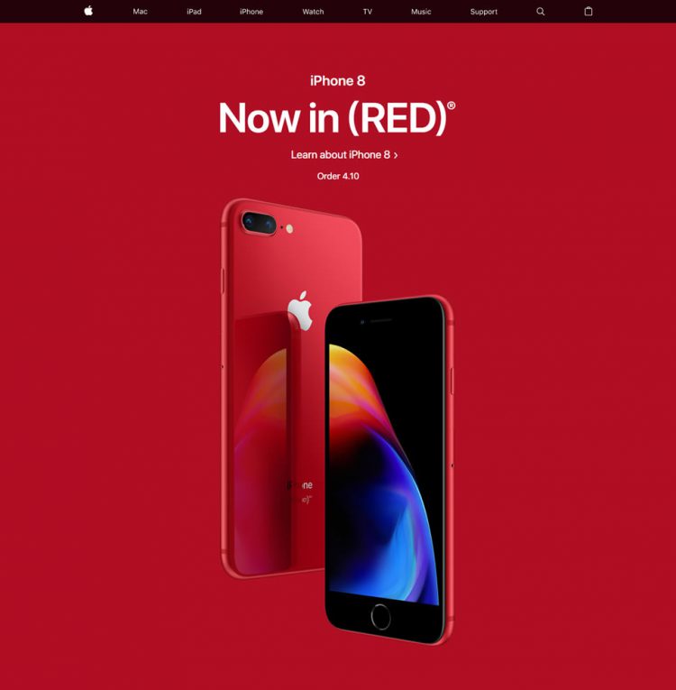 Apple ปรับหน้าเว็บไซต์ใหม่ เพื่อโปรโมท (PRODUCT)RED พร้อมปล่อยโฆษณา iPhone 8 (PRODUCT)RED Special Edition