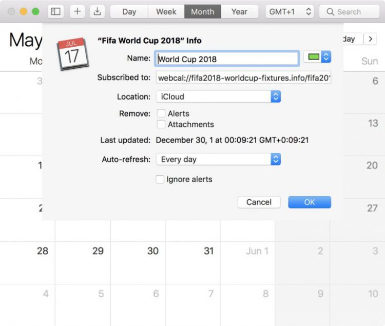 วิธีเพิ่มตารางการแข่งขันฟุตบอลโลก World Cup 2018 ลงในปฏิทิน สำหรับอุปกรณ์ Mac และ iOS