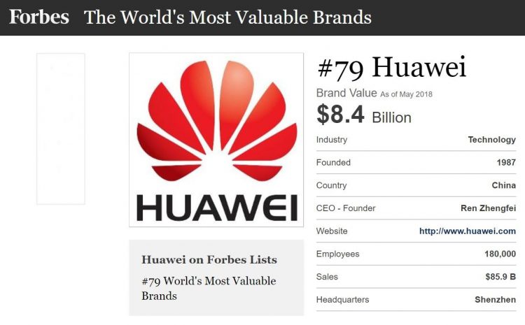Huawei ก้าวสู่ระดับโลกอย่างเต็มรูปแบบขึ้นสู่อันดับที่ 79 ของ Forbes และอันดับที่ 48 ของ BrandZ