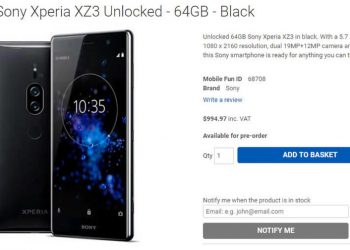Sony Xperia XZ3 ถูกแชร์สเปก และราคาออกมาแล้ว จากร้านค้าในอังกฤษ