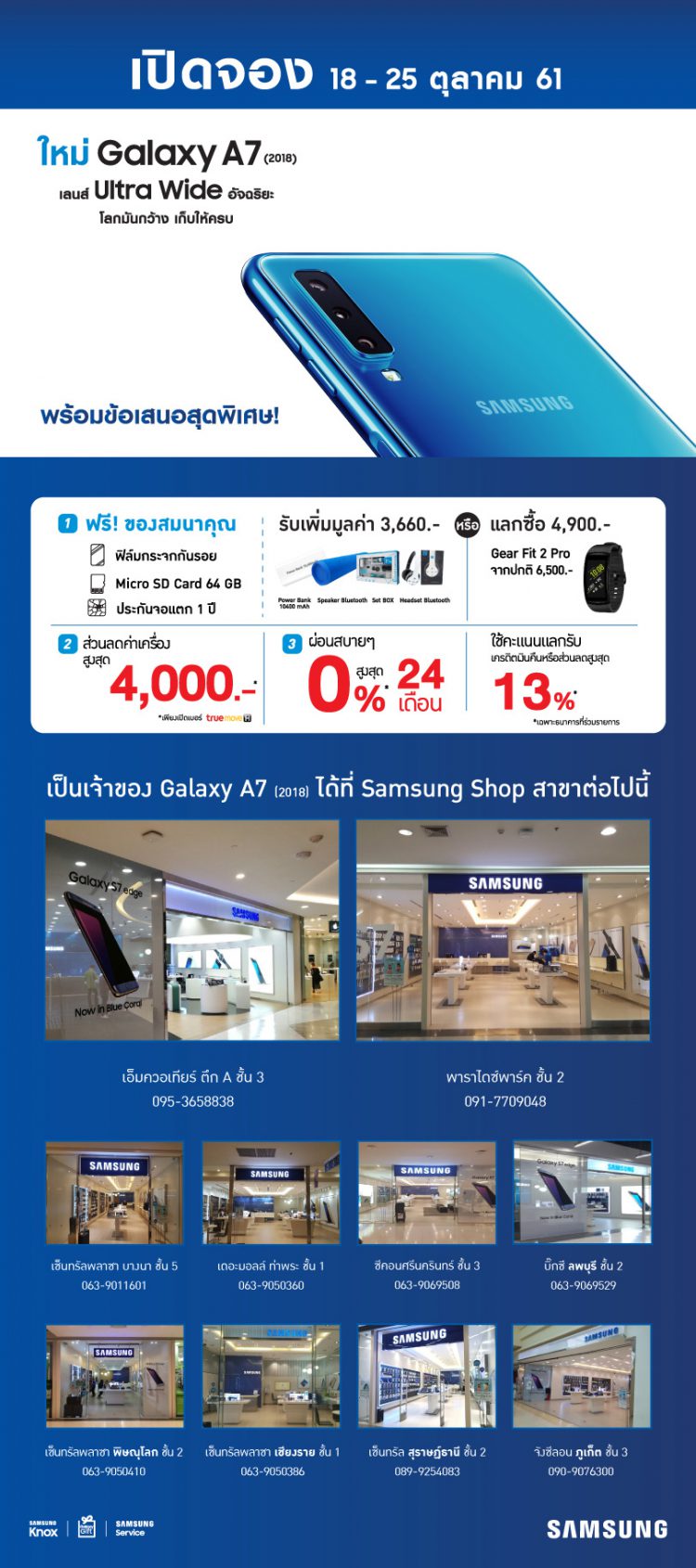 รวมโปรโมชั่นเด็ด Galaxy A7 สมาร์ทโฟนกล้องหลัง 3 ตัวรุ่นแรกจาก Samsung พร้อมเปิดจอง 18 – 25 ต.ค.นี้