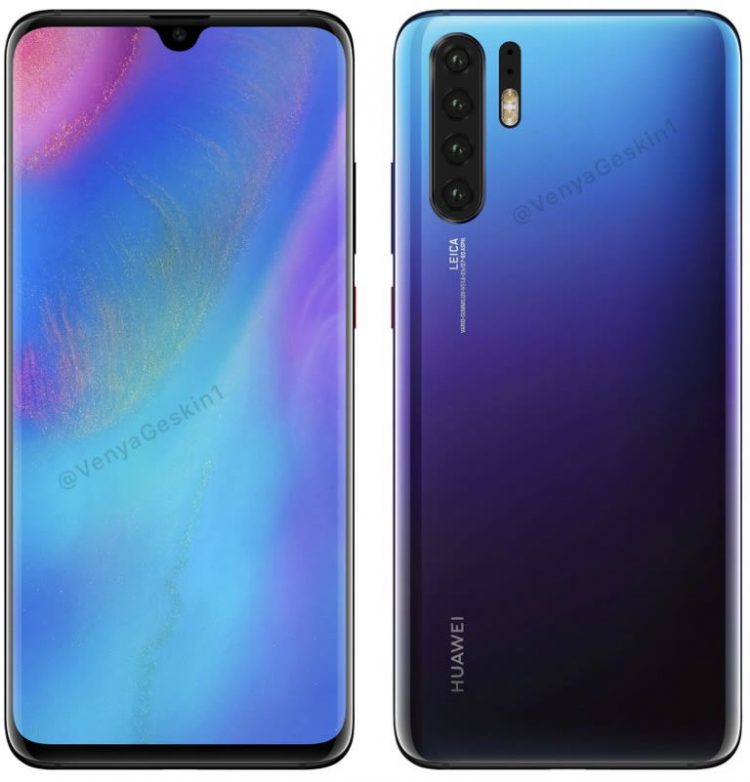 ชมภาพเรนเดอร์ Huawei P30 Pro มาพร้อมกล้องหลัง 4 ตัว กับรอยบาก 2 เวอร์ชั่น