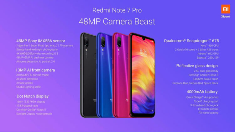 Redmi Note 7 Pro เปิดตัวแล้ว!! มาพร้อมกล้องคู่หลัง 48+5MP ใช้ชิป Snapdragon 675 ราคาเริ่มต้นราว 6,265 บาท