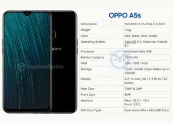 OPPO A5s กำลังจะมา!! ใช้ชิป Helio P35 แบตเตอรี่ 4230mAh หน้าจอ 6.2 นิ้ว มีรอยบากแบบหยดน้ำ