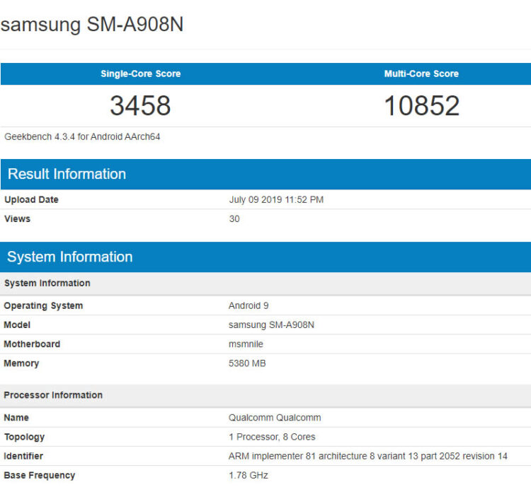 Samsung Galaxy A90 5G ได้รับการทดสอบแล้วบนแอพ Geekbench มาพร้อมชิป Snapdragon 855