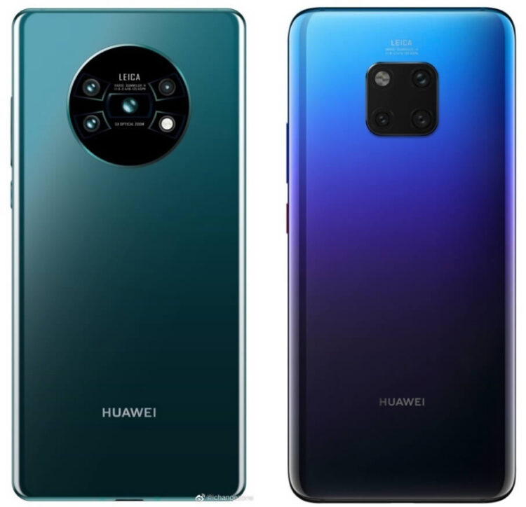 ภาพเรนเดอร์ Huawei Mate 30 หรือ Mate 30 Pro มาพร้อมกล้องหลัง 4 ตัว วางอยู่ในกรอบวงกลม