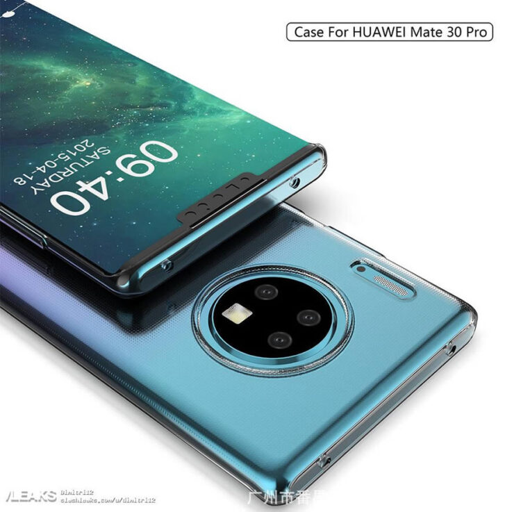 ภาพหลุด Huawei Mate 30 Pro เผยให้เห็นดีไซน์กล้องหลัง 3 ตัว วางอยู่ในกรอบวงกลม จอแสดงผลขอบโค้ง แต่ยังมีรอยบาก