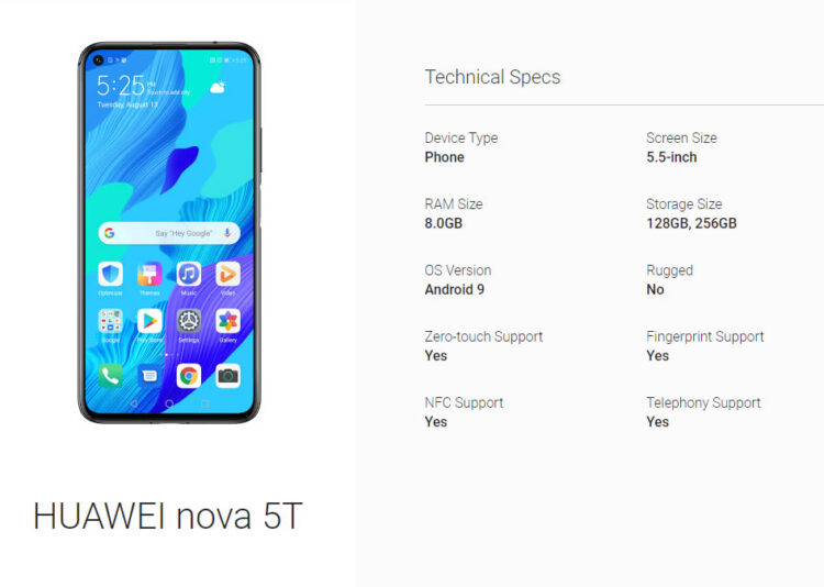 หลุดสเปก Huawei Nova 5T ก่อนเข้ามาทำตลาดในประเทศไทยเร็วๆ นี้