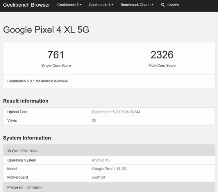 Google Pixel 4 XL เวอร์ชั่น 5G มาพร้อมแรม 8GB โผล่ในฐานข้อมูล Geekbench