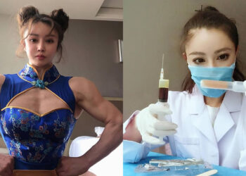 หมอสาวแสนสวย ที่แต่งคอสเพลย์เป็น Chun-Li กำลังทำงานอย่างแข่งขัน เพื่อรักษาผู้ป่วยจากไวรัสโคโรน่า